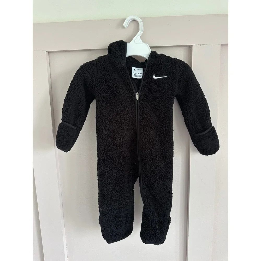 Nike Baby Sherpa Fleece Bunting Pram‎ Suit Hooded One Piece Black 9M